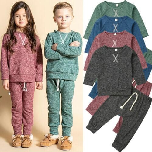 2020 2PCS Newborn Baby Boy Girl Autumn Clothes Sets Sleepwear Cotton Warm T-shirt Children Comfy Tops+Long Pants Lovely Outfits
