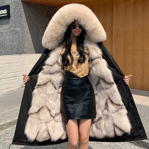2020 Winter Womens Parka Jacket with Real Fur New Detachable M Fox Fur Liner Women Mid-length Coat Plus Size Streetwear Women
