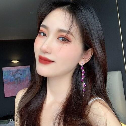 2021 Red Rose Drops Earrings Long Tassel Dangle Women Wedding Party Jewelry Gift H9