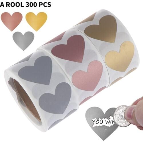 300pcs Heart Shaped Rose Gold Scratch Off Stickers Silver Labels Sticker For Party Activity Game Favors Stationery Sticker