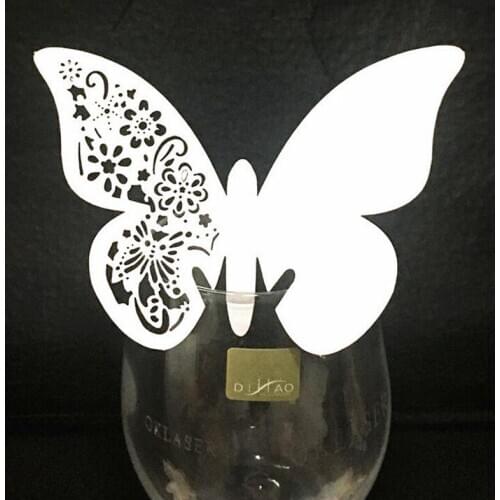 50pcs Butterfly Laser Cut Table Mark Wine Glass Name Place Cards Flower Guest Seats Wedding Birthday Baby Shower Party Supplies
