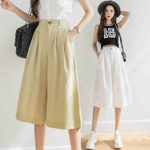 Limiguyue Summer Women Pants Thin Loose High Waist Trousers Calf-Length Wide Leg Pant Korean Solid Pocket Casual Pants K2326