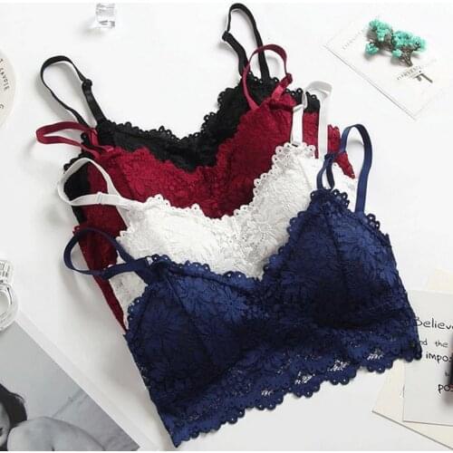 2020 Women Plus Size Vest Crop Wireless Lingerie Sexy V-Neck Camisole Underwear Wireless Lace Bralette Top Women Lace Underwears
