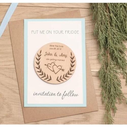 Personalize names date engraved Wooden Card save the date Wedding invitations Magnets, Rustic wedding magnet party favors gifts
