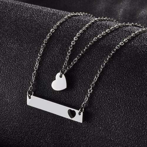 Double Layer Mirror Polish Stainless Steel Loving Heart Pendant Necklace For Women Elegant Clavicle Necklace Wedding Jewelry