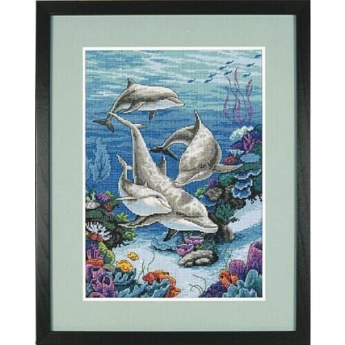 Egypt cotton Beautiful Lovely Counted Cross Stitch Kit The Dolphins' Domain Dolphin Four Dolphins in the Sea dim 03830