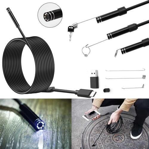 5.5mm Type C USB Android Endoscope Camera 7M Flexible Hardwire Inspection Snake USB TypeC Android Phone Camera Borescope 6LED