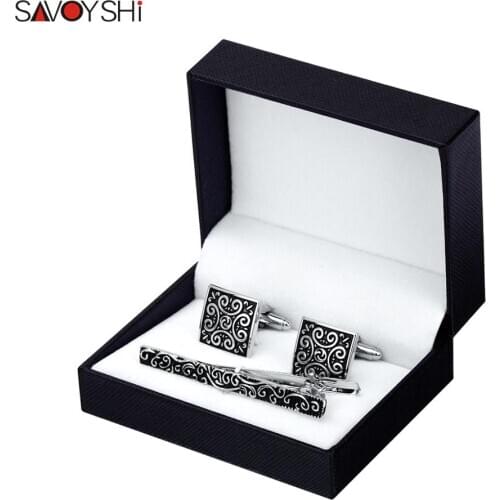 SAVOYSHI Classic Retro pattern Cufflinks Tie Clips Sets for Mens Accessories Fashion Cuff links Business Gift Brand Jewelry