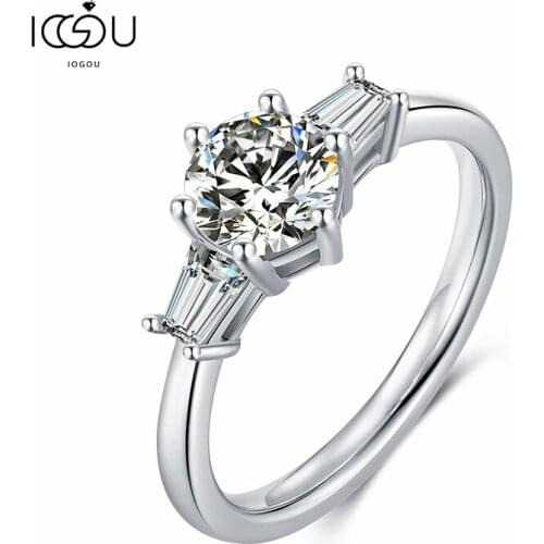IOGOU Classic Three Stone Moissanite Ring Excellent Cut 1ct Pass Diamond Test D Color Moissanite Rings Engagement Jewelry Femlae