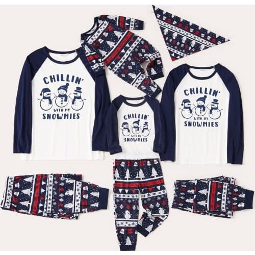 PatPat Christmas Snowman and Letter Print Family Matching Long-sleeve Crewneck Pajamas Sets (Flame Resistant)