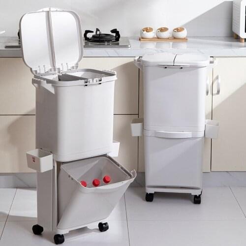 Large-capacity double-layer multi-function trash can, dry and wet separation, kitchen plastic garbage sorting bin