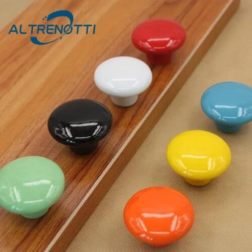 Cabinet Round Handle Ceramic Furniture Red Yllow Blue For Kids Room Rural Drawer Kitchen Cupboard Knob Wardrobe Closet Door Pull