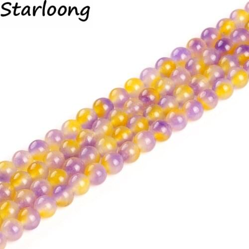 High quality Ametrin e natural stone round loose ball Beads 15" Strand 4 6 8 10 12 14MM DIY Jewelry Making bracelet