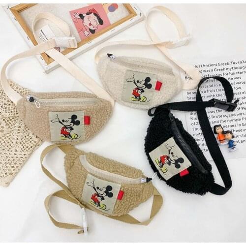 Cute Disney Plush Kids' Waist Packs Mickey Mouse Cartoon Embroidery Children Winter All-match Belt Fanny Pack Girls Boys Gifts