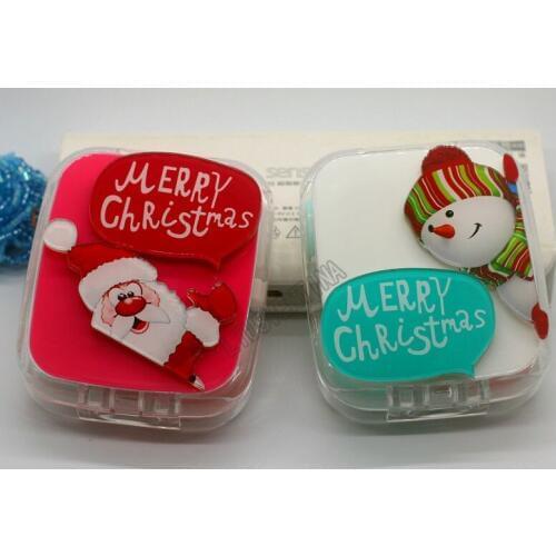 LIUSVENTINA Merry Christmas DIY Acrylic Cute Santa Claus Snowman Contact Lens Case Box with Mirror Container for Color Lenses