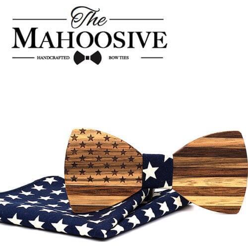 Mahoosive Wooden Bowtie men necktie boy Mens Fashion wedding bow tie Male Dress Shirt krawatte handerchief pocket square set