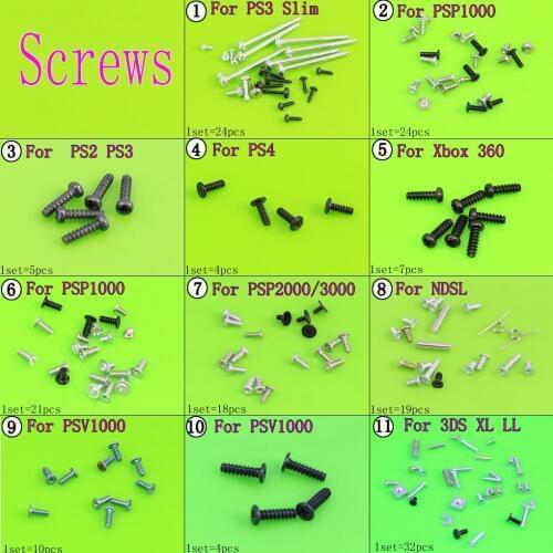 For NDSL Sets For Sony PS3 PS2 PS4 Controller Philips Head Replacement Screw Set Scre For PSP1000 Full screws w/ LR spring nuts