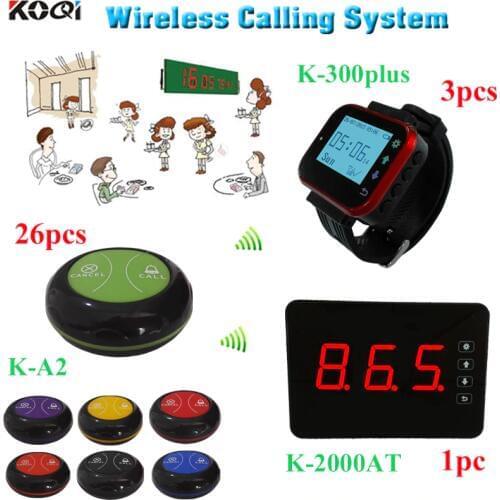 Wrist watch buzzer calling system used in the cafe shop (1 monitor 3 clocks 26 bell buttons)