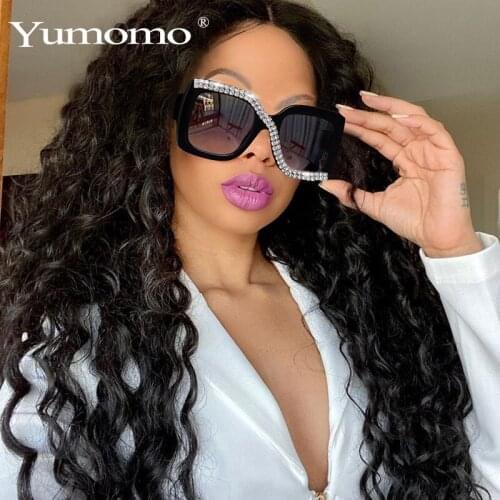 Square Sunglasses For Women Diamond Mirror Exaggerated Personality Punk Female Oversize Frame Eyewear Rhinestone UV400