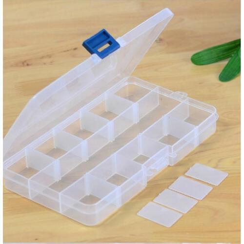 15 Slots Plastic Adjustable Jewelry Storage Box Case Craft Organizer Bead Rings Jewelry Box Invisible Display Organizer
