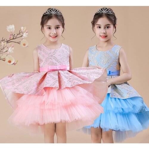 Baby girl dress skirt retro print dress girl sleeveless net gauze tutu bow banquet show dress birthday Christmas party dress