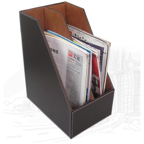 2 Slots PU Leather File Holder Magazine Rack Newspapers Organizer Cabinet Documents A4 Paper Storage Tray For Office& School