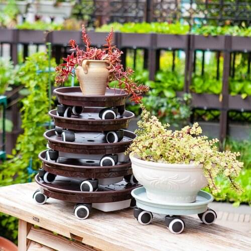 Movable Plant Flower Pot Stand With Wheels Indoor Planter Caddy Round Flower Pot Mover Trolley Plant Stand With Rolling Wheels