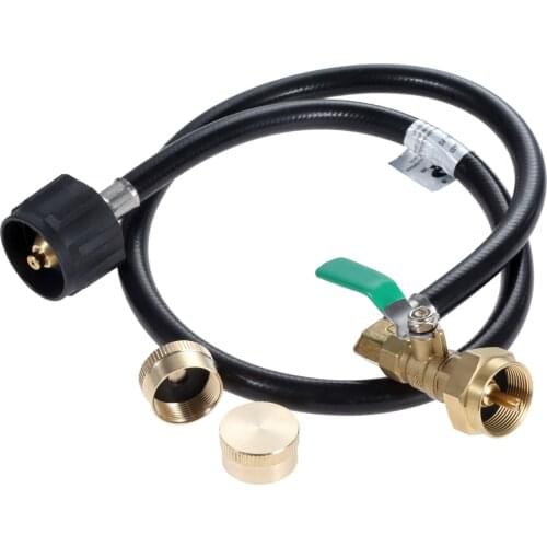 Prapane Refill Adapter Hose 350PSI Camping Grill 36 Inch (QCCY1 Inlet) On/Off Control Valve for 1LB Propane Gas Tank +Tank Cap