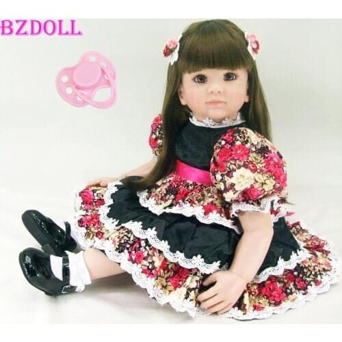 Lifelike 24" Reborn Toddler Girl Toy 60 CM Vinyl Princess Baby Doll With Beautiful Dress Birthday Gift Girls Brinquedos