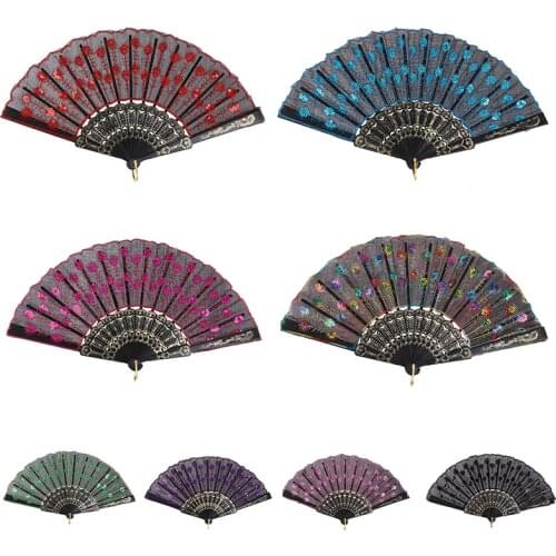 Luxury Folding Fan Flower Lace Silk Wedding Dance Party Stage Performance Decoration Fashion Hot Stamping Hand Held Fan Fashion