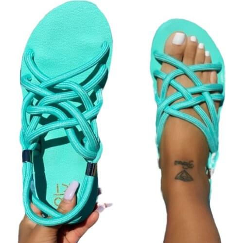 Sandals platform Woman 2021 Open Toe Ladies Beach Sandals Braided Rope Beach Shoes Roman Gladiator Sandals Non-slip Flip flop