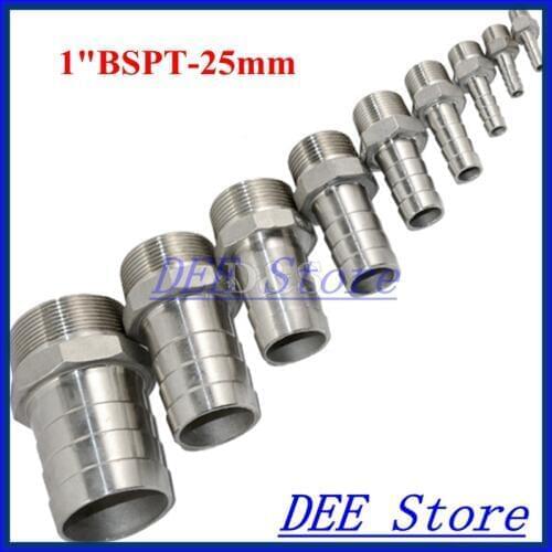 2PCS 1"BSPT Male Thread Pipe Fittings x 25 MM Barb Hose Tail Connector Joint Pipe Stainless Steel SS304 connector Fittings