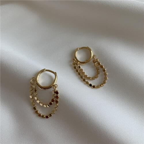 Stylish Double Layers Beads Gold Earrings Tassels Circle Geometric Earrings for Women Minimalist Small Hoop Earrings Jewelry