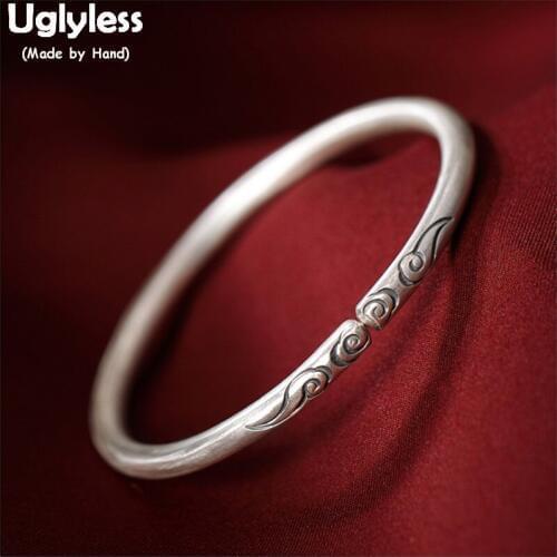 Uglyless Solid 999 Pure Silver Ethnic Fine Jewelry Thai Silver Totem Patterns Vintage Bangle Adjustable Free Size Bracelet BA576