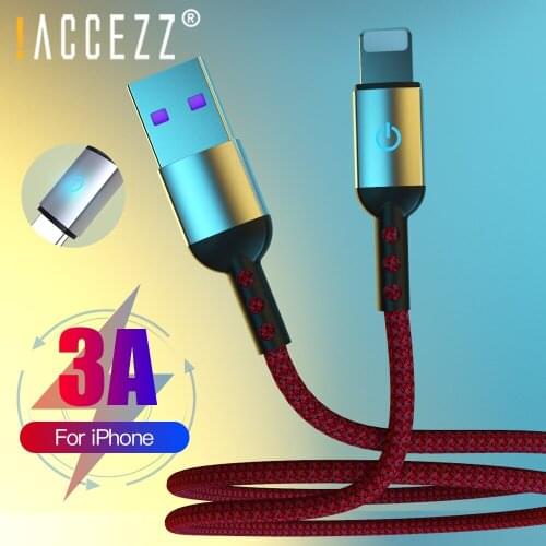 !ACCEZZ 3A Phone Charge USB Cable For iPhone 12 11 XS Pro Max X 8 7 Fast Charging Lighting Cable With LED 1.2m Phone Charge Cord