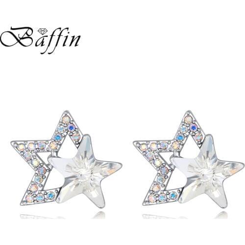 BAFFIN Double Stars Shaped Luminous Stud Earrings Crystals From Swarovski Piercing Jewelry Women Party Daily Accessories Gifts