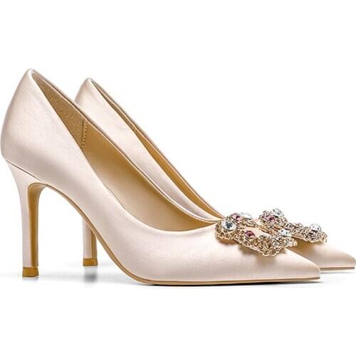 Spring Autumn High Heels Shoes Women Nude Wedding Shoes Rhinestone Thin High Heels Fashion Party Pumps Size 33-42