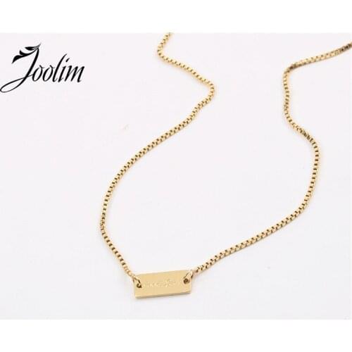Joolim Jewelry PVD Gold Finish Square Luck Mini Pendant Necklace Stylish Stainless Steel Necklace