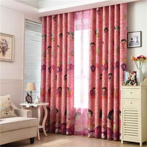 Cartoon Dora Adventure Print Design Curtains Children Children Pink Sun Visor Bedroom Window Living Room Curtain Cloth and Tulle