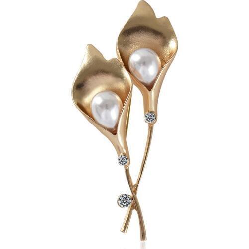 MISANANRYNE imitation pearl brooch tulip flower female Korean lady all-match sweater suit jacket Brooches Jewelry Hot Sale