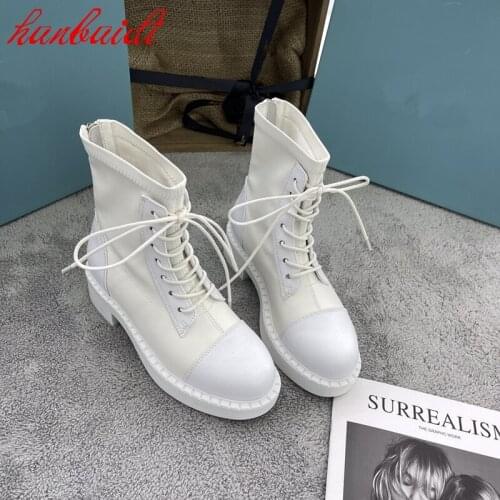 Women Boots Big Size Shose Solid Genuine Leather Shose British Style Lace Up Women Round Toe Shose Zip Short Boots