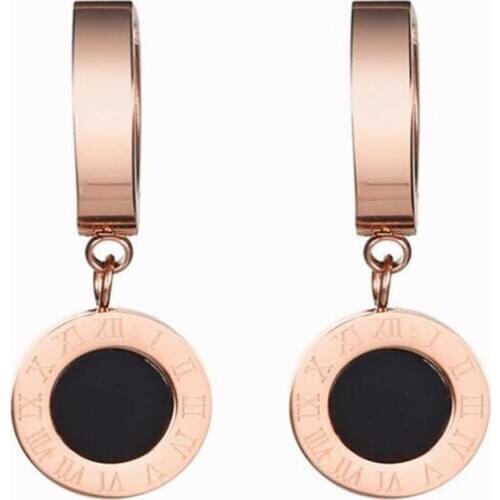 Fashion Round Stainless Steel Korean Earrings Charming Womens Rose Gold Roman Digital Clip Earrings Bridal Wedding Jewelry