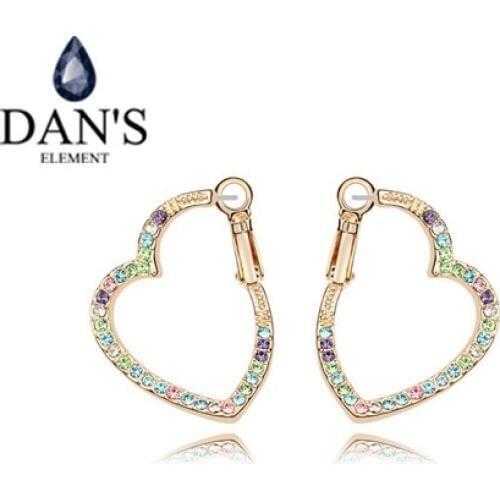 DANS Real Austrian Crystals 4 Colors crystal stud earrings for women Heart New Sale Hot # 94080