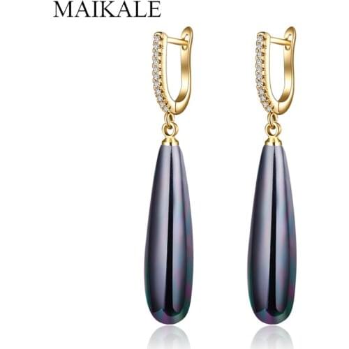 MAIKALE Simple Drop Earrings With Pearl AAA Cubic Zirconia Plated Gold Water Drop Shape Korean Earrings For Women To Gift