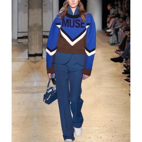 See Orange 2018 Winter Shirt Pants Suits With Wool Sweater Fashion Casual Woven Three Piece Sets High Quality Women Suits SO6603