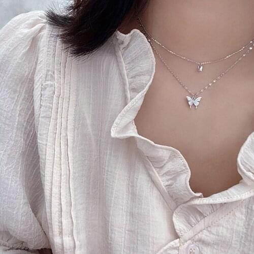 2021 Flash Diamond Butterfly Double Necklace For Women Simple Design Crystal Clavicle Chain Elegant Wedding Jewelry Gifts