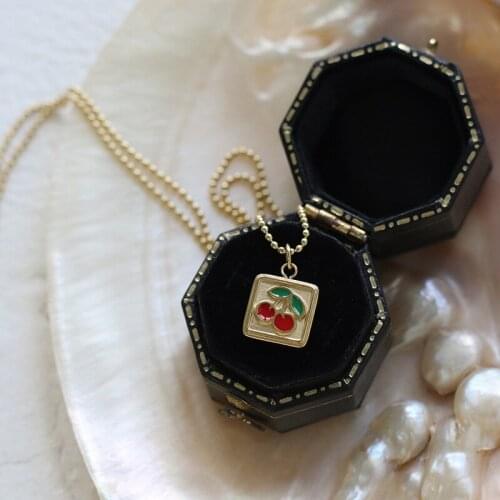 2021 Summer Collection Stainless Steel 14K Gold Plated Tarnish Free Cute Lovey Enamel Cherry Pendant Necklace For Girl