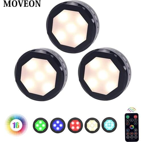 1/3/6 Pack Wireless Touch LED Under Cabinet Light Kitchen LED Wardrobe/Closet Puck Light with Controller Dimmable Night Lamp