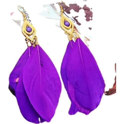 1 Pair Fashion Womens Jewelry Handmade Bohemia Earrings Colorful Enamel Beads Feather Tassel Drop Ethnic Long Earrings