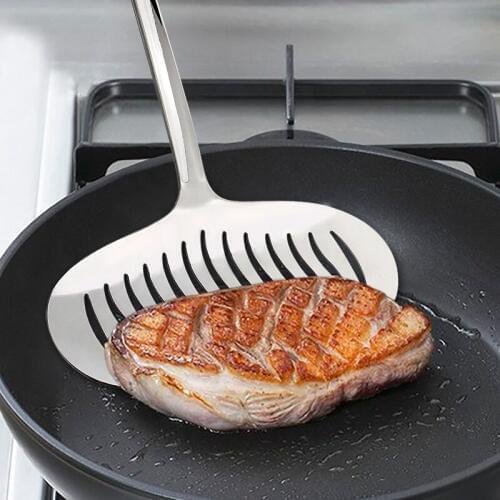 1PC Professional Stainless Steel Drain Turner Fried Fish Shovel Cooking Spatula Supplies Utensils Kitchen Tool